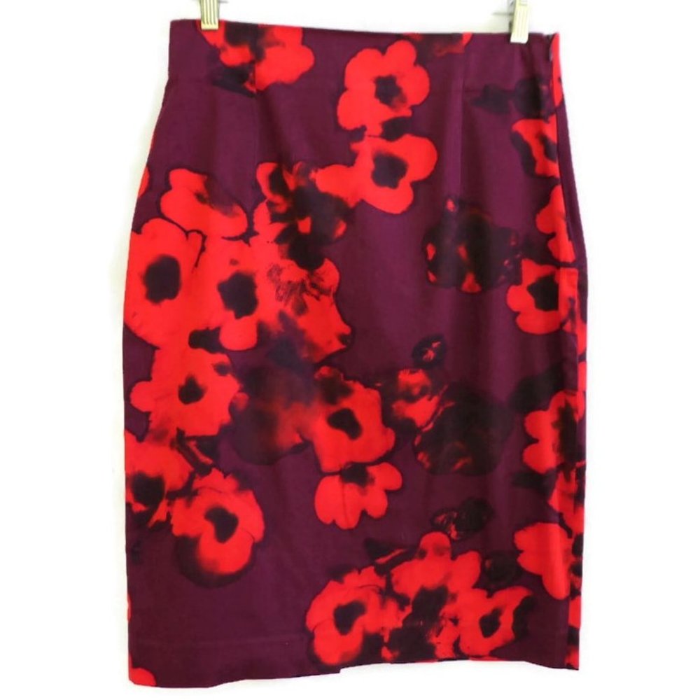 Zara Woman Skirt Neon Floral Pencil Side Zipper Back Slit Spain Strechy M